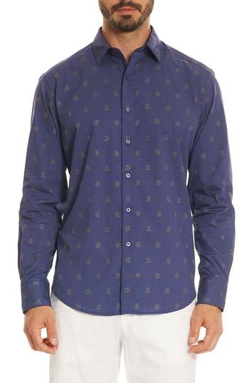 Men's Robert Graham Vidin Regular Fit Jacquard Dot Sport Shirt - Blue