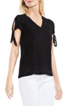 Women's Vince Camuto Tie Sleeve Linen Tee, Size - Black