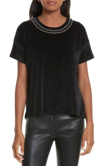 Women's The Kooples Jewel Trim Velvet Tee - Black