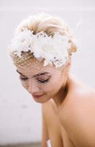 Sara Gabriel 'cara' Embellished Blusher Veil Hair Ribbon, Size - Ivory