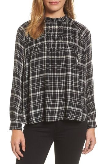 Women's Lucky Brand Plaid High Neck Blouse - Black