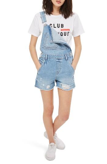 Women's Topshop Boyfriend Short Overall Us (fits Like 2-4) - Blue