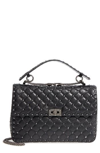 Valentino Garavani Vitello Rockstud Lambskin Leather Shoulder Bag - Black