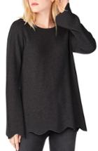 Women's Michael Stars Crewneck Scalloped Hem Sweater - Black