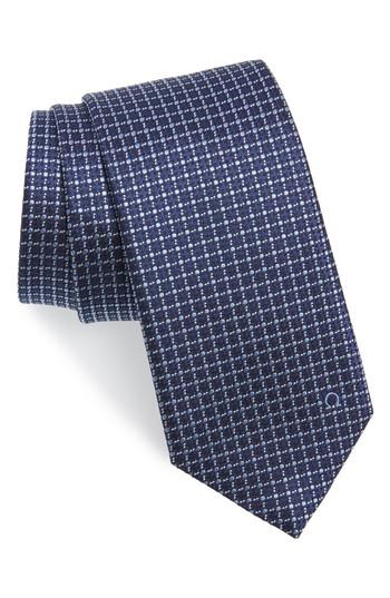 Men's Salvatore Ferragamo Grid Silk Tie, Size - Blue