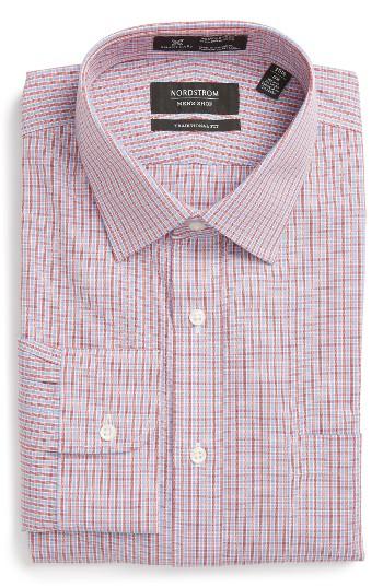Men's Nordstrom Men's Shop Smartcare(tm) Traditional Fit Check Dress Shirt .5 34 - Red