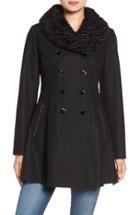 Women's Guess Fit & Flare Coat With Faux Fur Collar