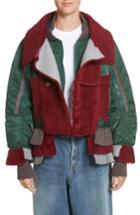 Women's Undercover Mixed Media Bomber Jacket With Genuine Shearling Trim - Green