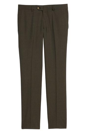 Men's Nordstrom Men's Shop Trim Fit Flat Front Wool Trousers - Brown