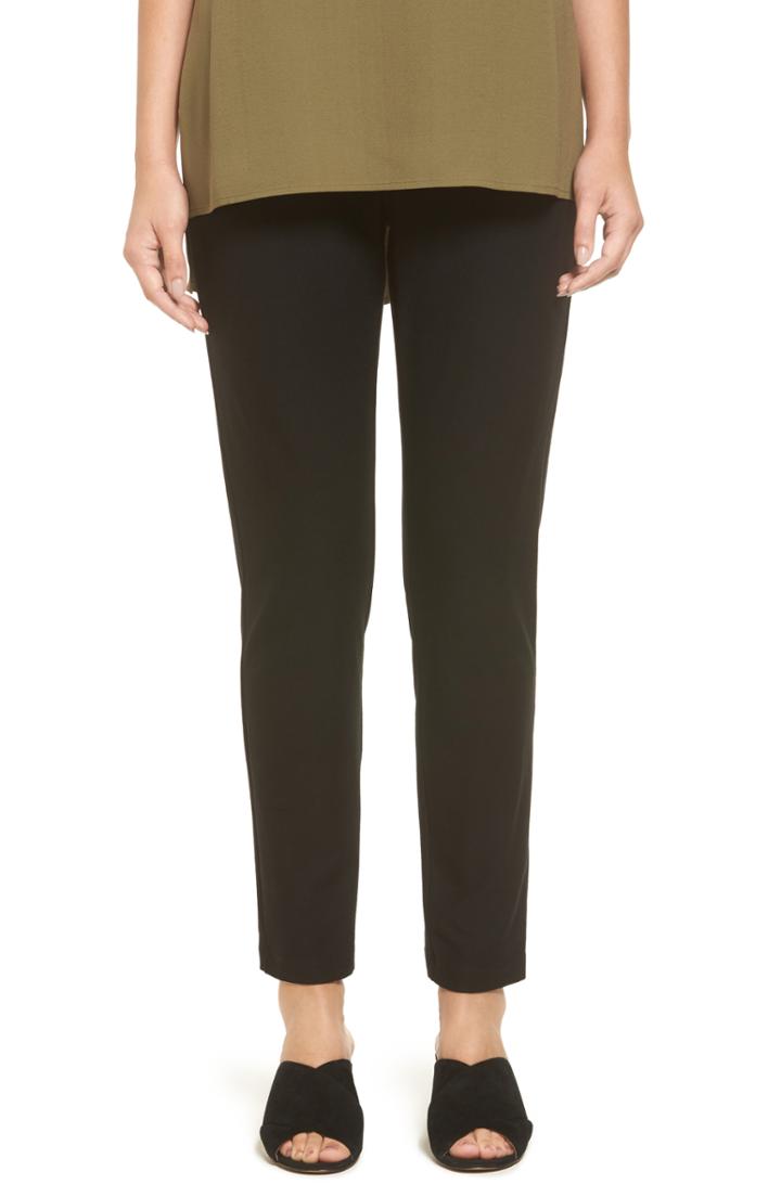 Women's Eileen Fisher Stretch Crepe Slim Ankle Pants, Size - Black