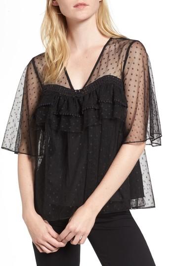 Women's Chelsea28 Swiss Dot Lace Top - Black