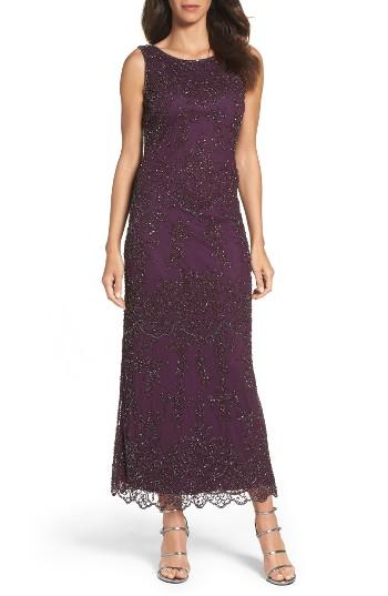 Petite Women's Pisarro Nights Embellished Mesh Gown P - Purple