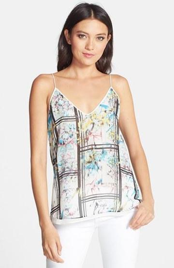 Chelsea28 Layered Chiffon Tank Floral Grid Print