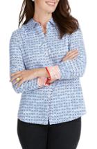 Women's Foxcroft Ava Diamond Status Print Cotton Shirt