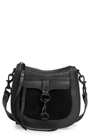 Rebecca Minkoff Dog Clip Leather & Suede Saddle Bag - Black