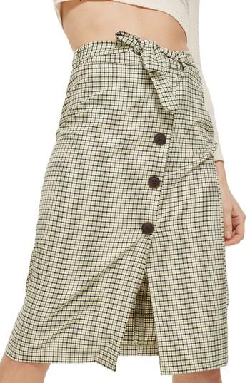Women's Topshop Button Plaid Skirt Us (fits Like 0) - Green
