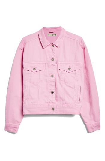 Women's Topshop Moto Denim Jacket Us (fits Like 0-2) - Pink