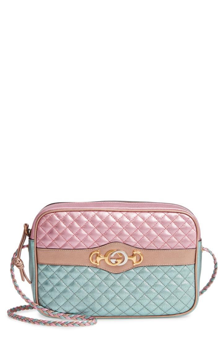 Gucci Small Quilted Metallic Leather Shoulder Bag - Pink