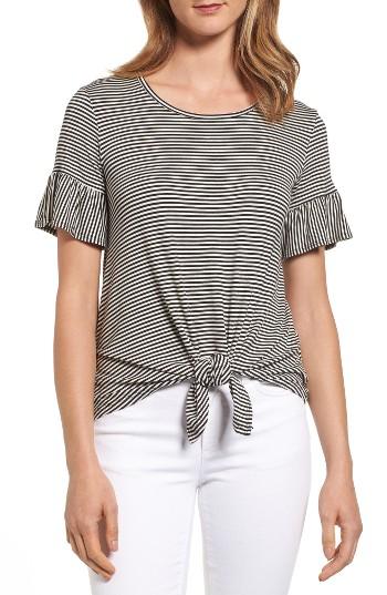Petite Women's Bobeau Bell Sleeve Tie Front Top P - Black