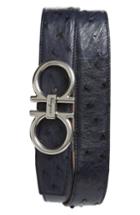 Men's Salvatore Ferragamo Ostrich Leather Belt - Dark Navy