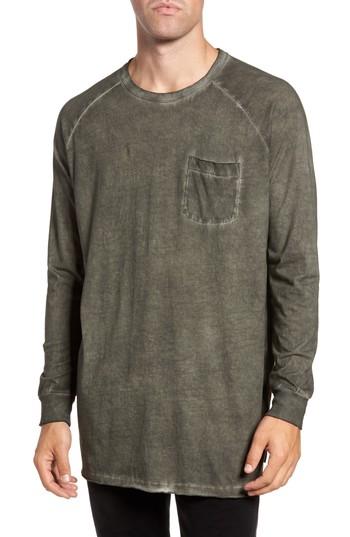 Men's French Connection Pigment Dye Longline T-shirt - Green