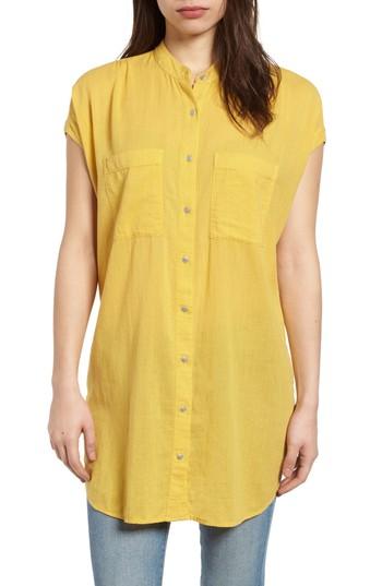 Women's Caslon Button Front Longline Top - Yellow