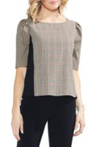 Women's Vince Camuto Country Check Elbow Sleeve Top, Size - Black
