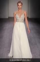 Women's Hayley Paige 'teresa' T-strap Back Embellished Chiffon A-line Gown, Size - Ivory
