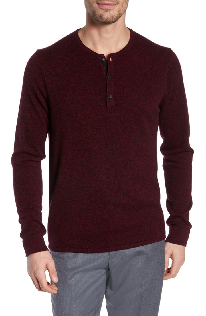 Men's Nordstrom Signature Cashmere Henley - Burgundy