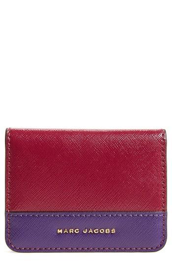Women's Marc Jacobs Color Block Saffiano Leather Business Card Case - Purple