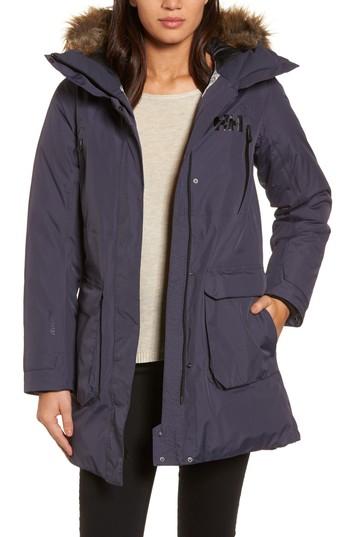 Women's Helly Hansen W Spitsbergen Ii Faux Fur Trim Down & Feather Fill Parka - Blue