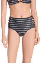 Women's Leith Stripe High Waist Bikini Bottoms - Black