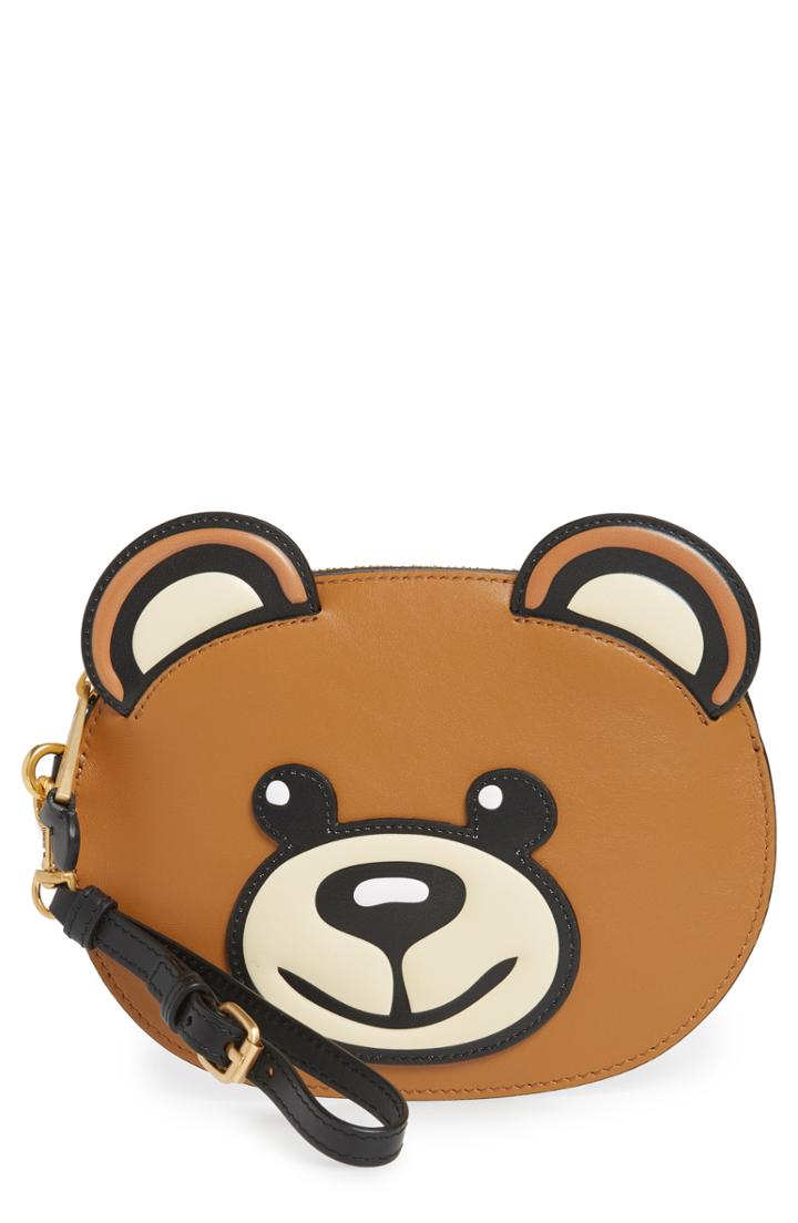 Moschino Bear Faux Leather Pouch - Brown