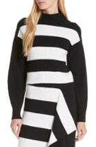 Women's Tibi Stripe Crop Sweater, Size - Black