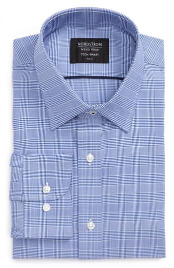Men's Nordstrom Men's Shop Tech-smart Trim Fit Check Dress Shirt 34/35 - Blue