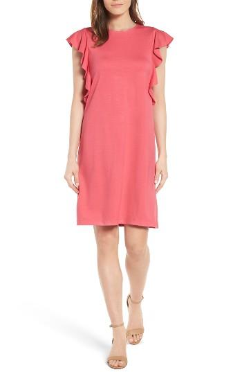 Women's Halogen Ruffle Shoulder A-line Dress - Coral