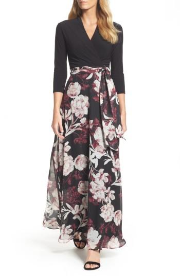 Women's Chetta B Mix Media Faux Wrap Maxi Dress - Black