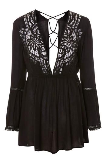 Women's Topshop Crochet Caftan Cover-up - Black