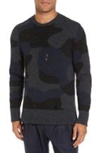 Men's Eleventy Distressed Donegal Camo Wool Sweater