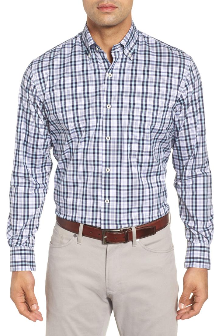 Men's Peter Millar Moritz Check Sport Shirt, Size - Blue