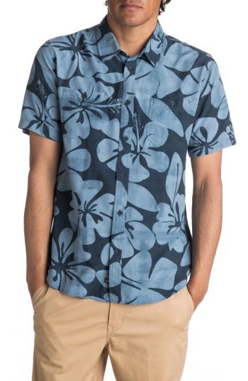 Men's Quiksilver Waterman Collection Wake Idyll Print Sport Shirt - Blue