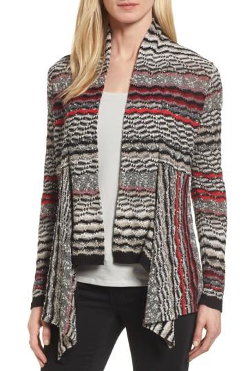 Women's Nic+zoe Shaded Stripe Drape Front Cardigan - Red