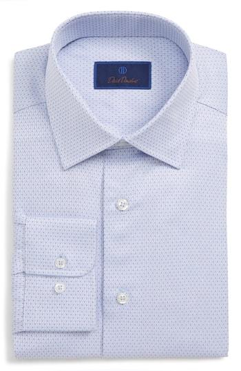 Men's David Donahue Regular Fit Geometric Dress Shirt - 34/35 - Blue
