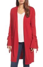 Petite Women's Halogen Lightweight Tie Sleeve Cardigan, Size P - Red