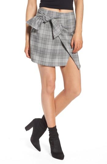 Women's Lovers + Friends Julie Faux Wrap Plaid Skirt - Beige