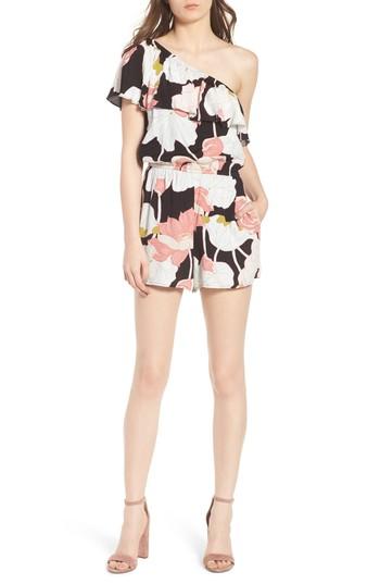 Women's Cupcakes And Cashmere Arnett Water Lilies One-shoulder Romper - Black