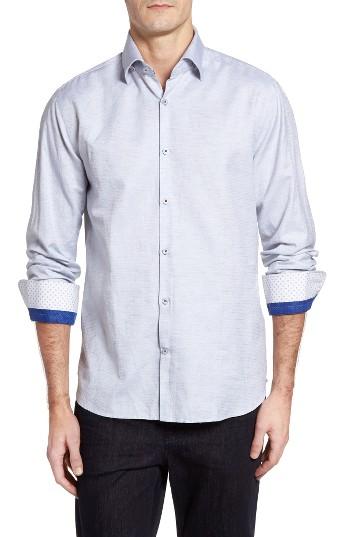 Men's Stone Rose Dobby Cotton & Linen Sport Shirt - Grey