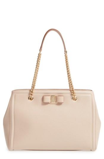Salvatore Ferragamo Grained Leather Bow Tote - Beige