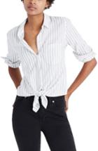 Women's Madewell Stripe Tie Front Cotton Shirt - White