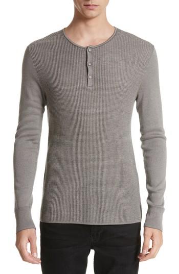 Men's John Varvatos Waffle Knit Silk & Cashmere Henley Sweater - Green